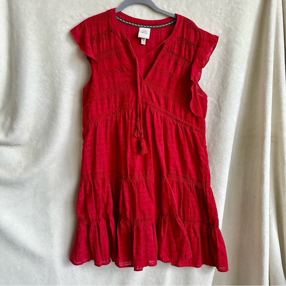 Knox Rose Red Boho Cap Sleeve Tiered Dress Size Large Tassel Ruffle Worn Once - Picture 3 of 6